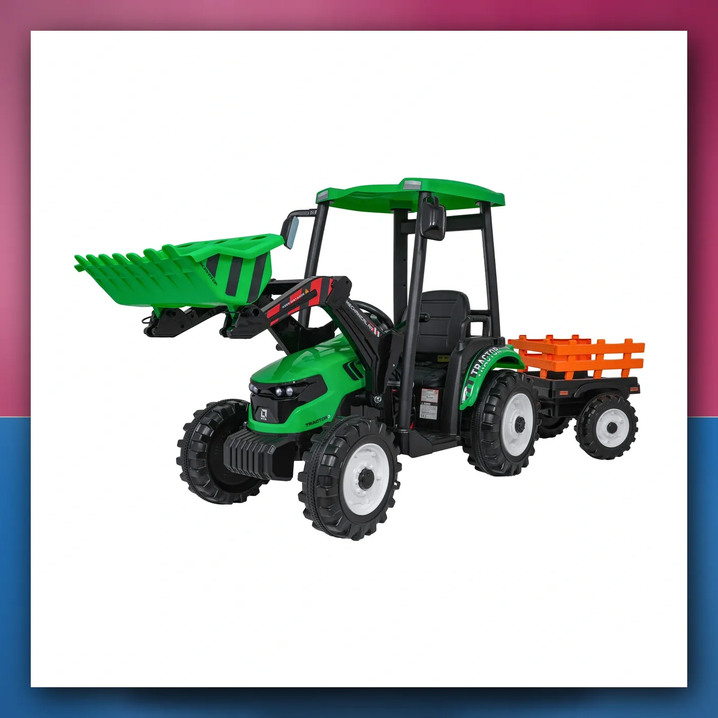 MEGA traktor D68 na akumulator s prikolicom, zeleni