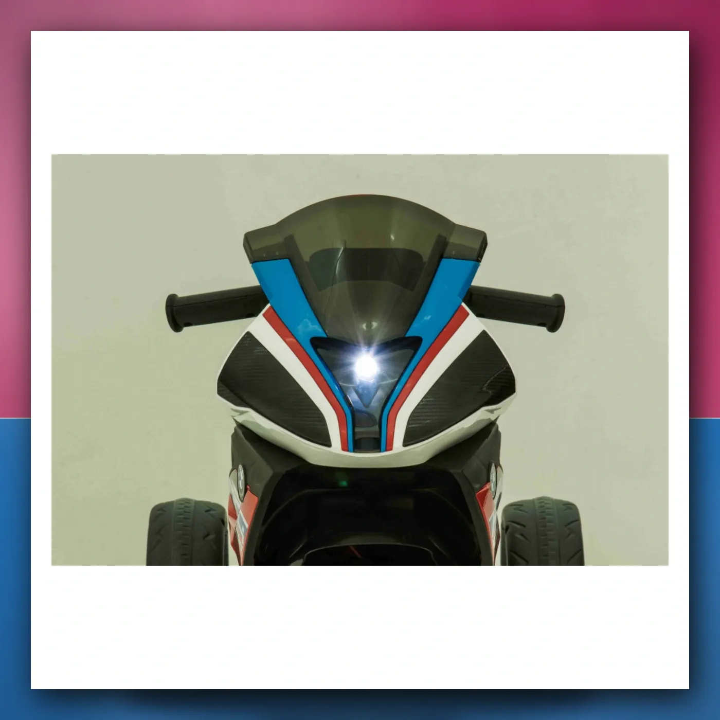 Motor BMW HP4 na akumulator za djecu - plavi + 3 Kotači + LED + MP3 USB + Eko koža - slika 1