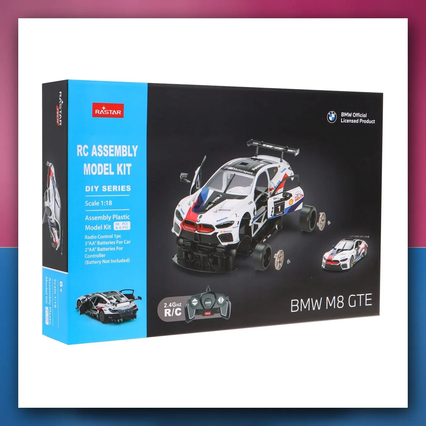 BMW M8 GTE bijeli RASTAR model 1:18 autić na daljinsko upravljanje + Body Kit + daljinski upravljač 2,4 GHz