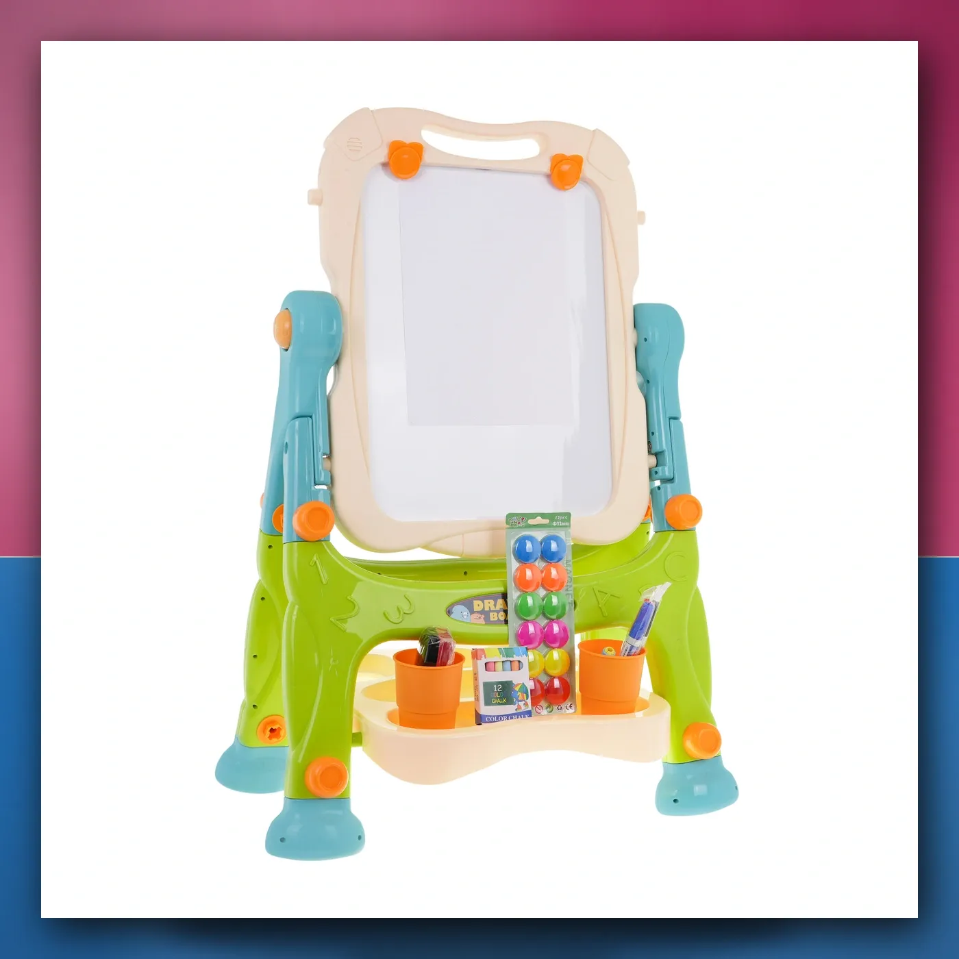 Tabla 2w1 magnetyczno - kreda za djecu 3 + Dodaci + Regulacija visina + Stolica + Polica + Flomasteri Kreda - slika 1