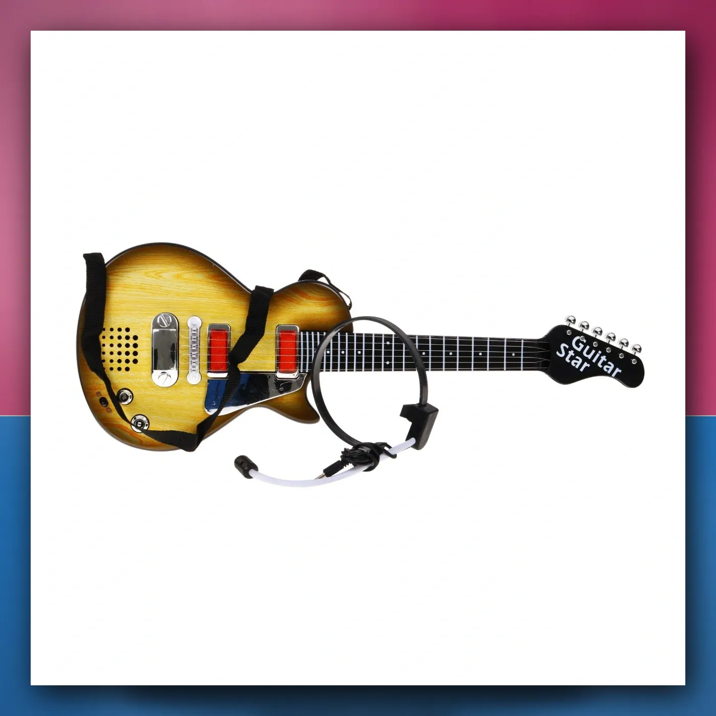 Električna Gitara za djecu 3 + iverzija drva + Slušalice s mikrofonom + Zvukovi i svjetla - slika 1