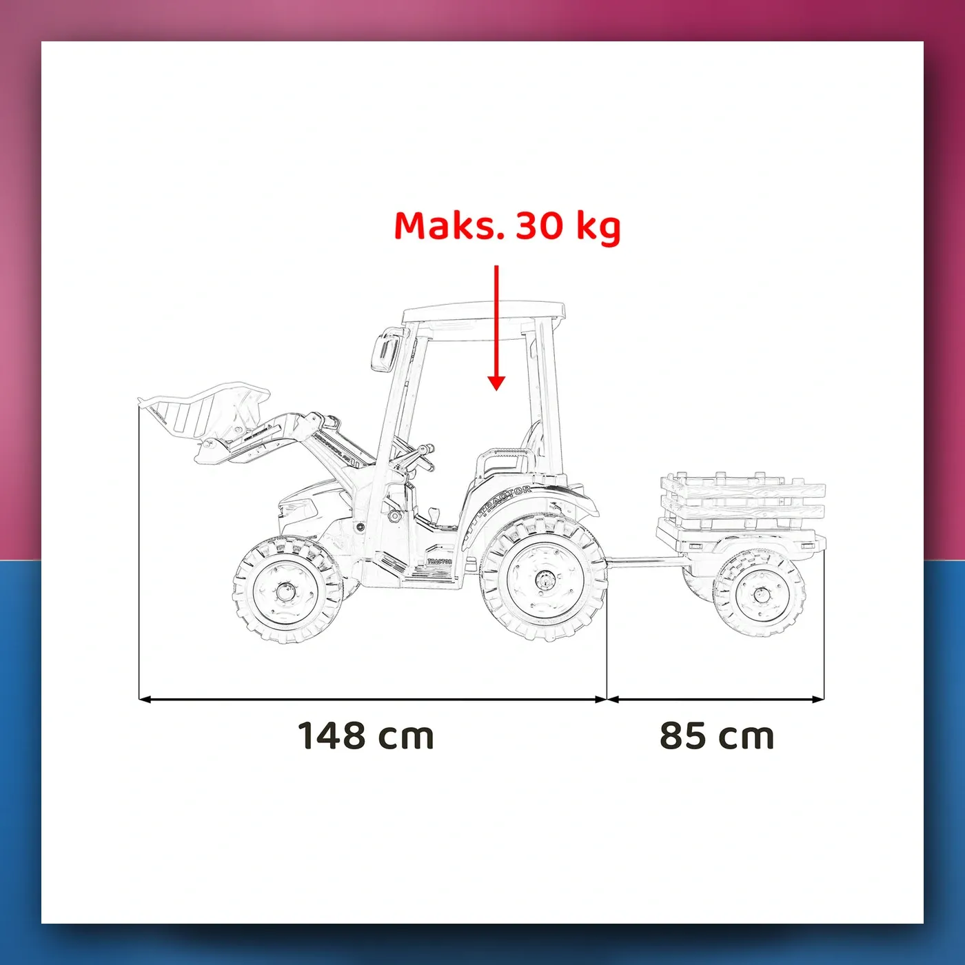 MEGA traktor D68 na akumulator s prikolicom, zeleni