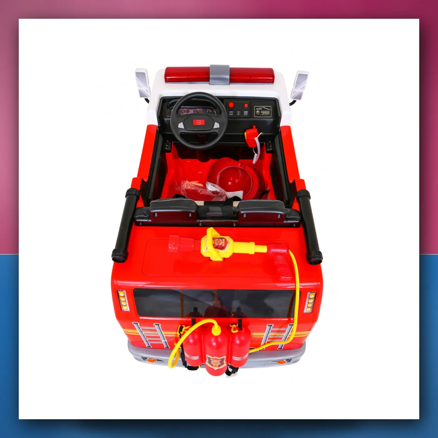 Kolica Vatrogasci na akumulator za djecu - + Top vodena + Megafon + Pijetao vatrogasni + Daljinski upravljač - slika 1