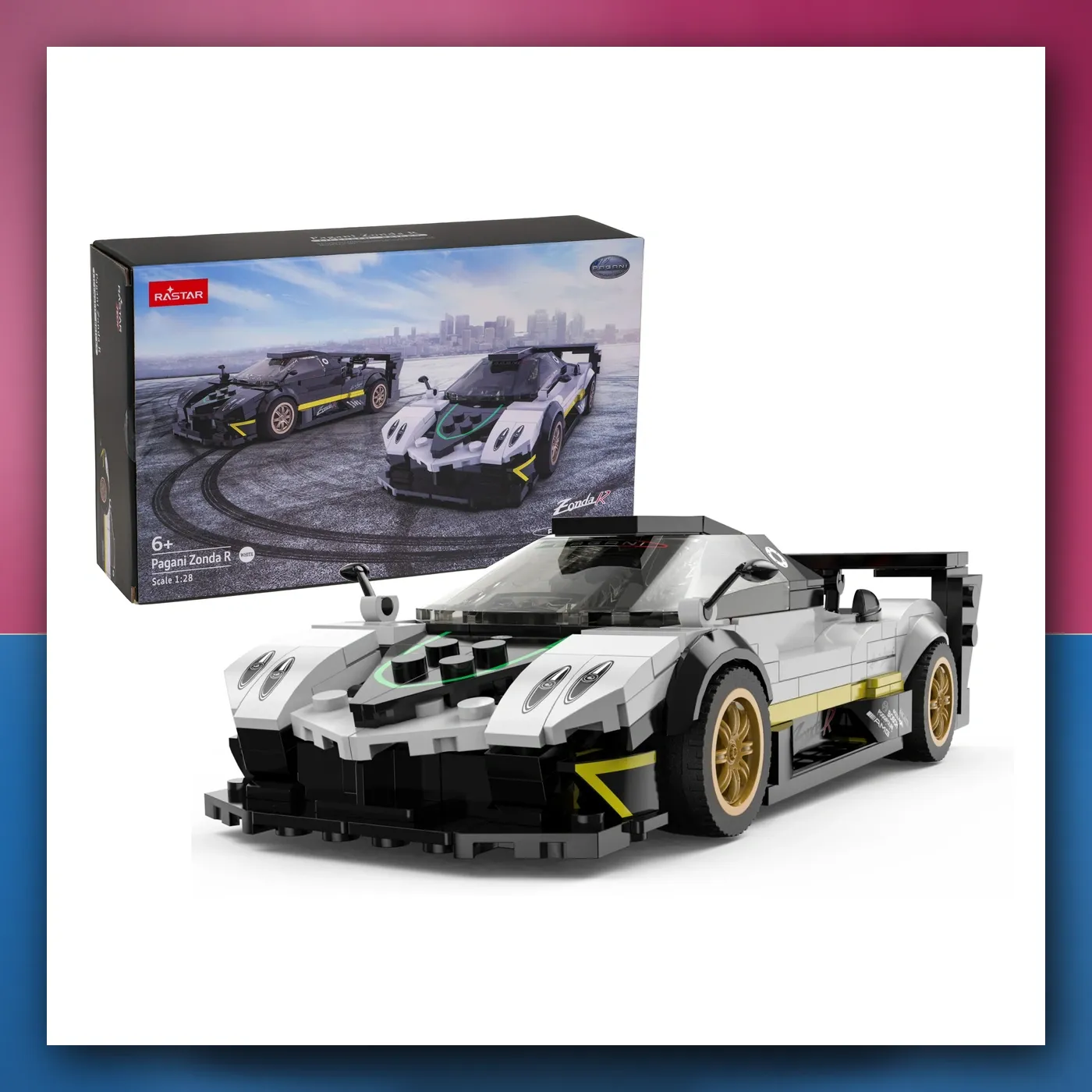 Mali auto 1: 28 Pagani Zonda R Kocke bijeli RASTAR - slika 1