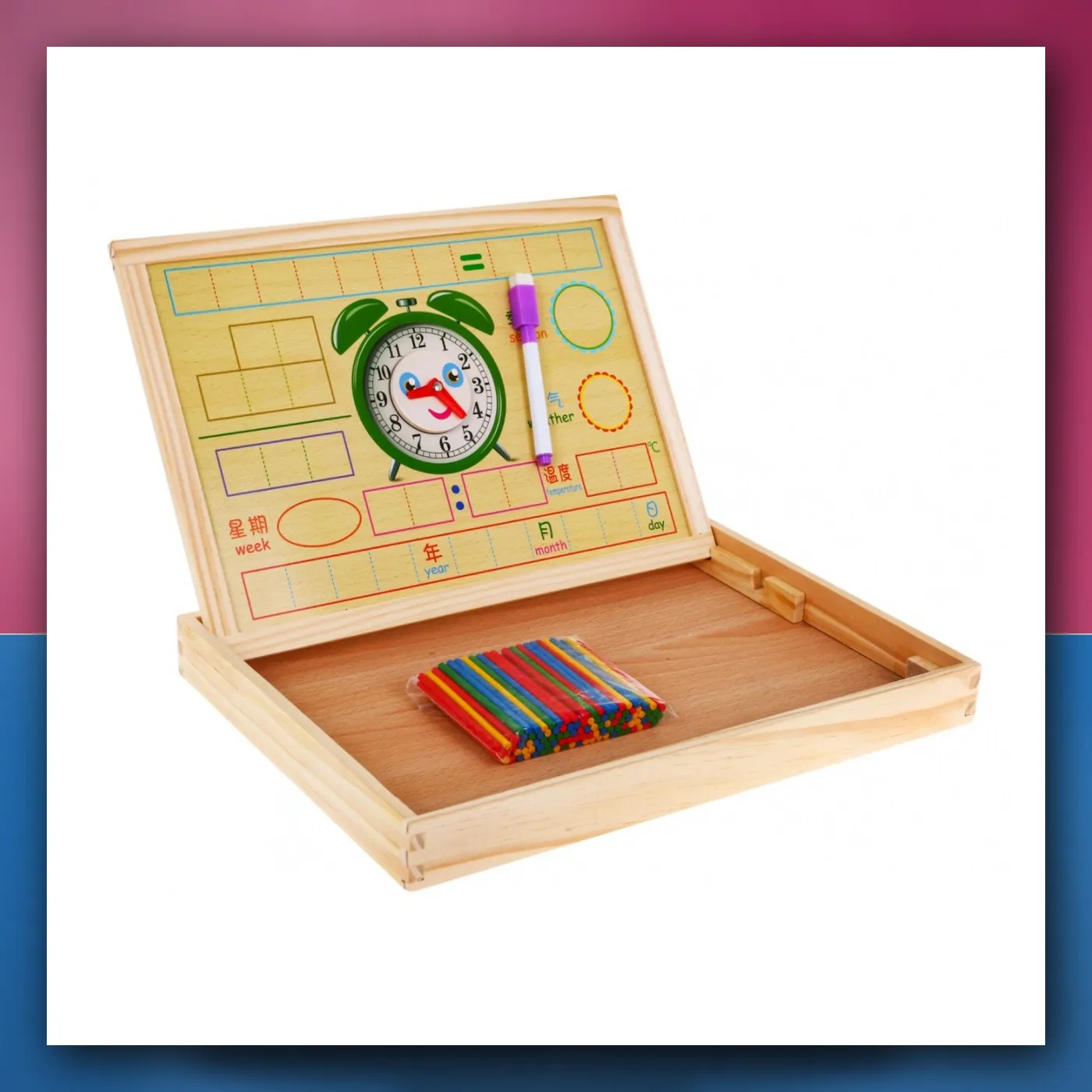 Drvena tabla magnetična za djecu 3 + set edukacijski + Dodaci - slika 1