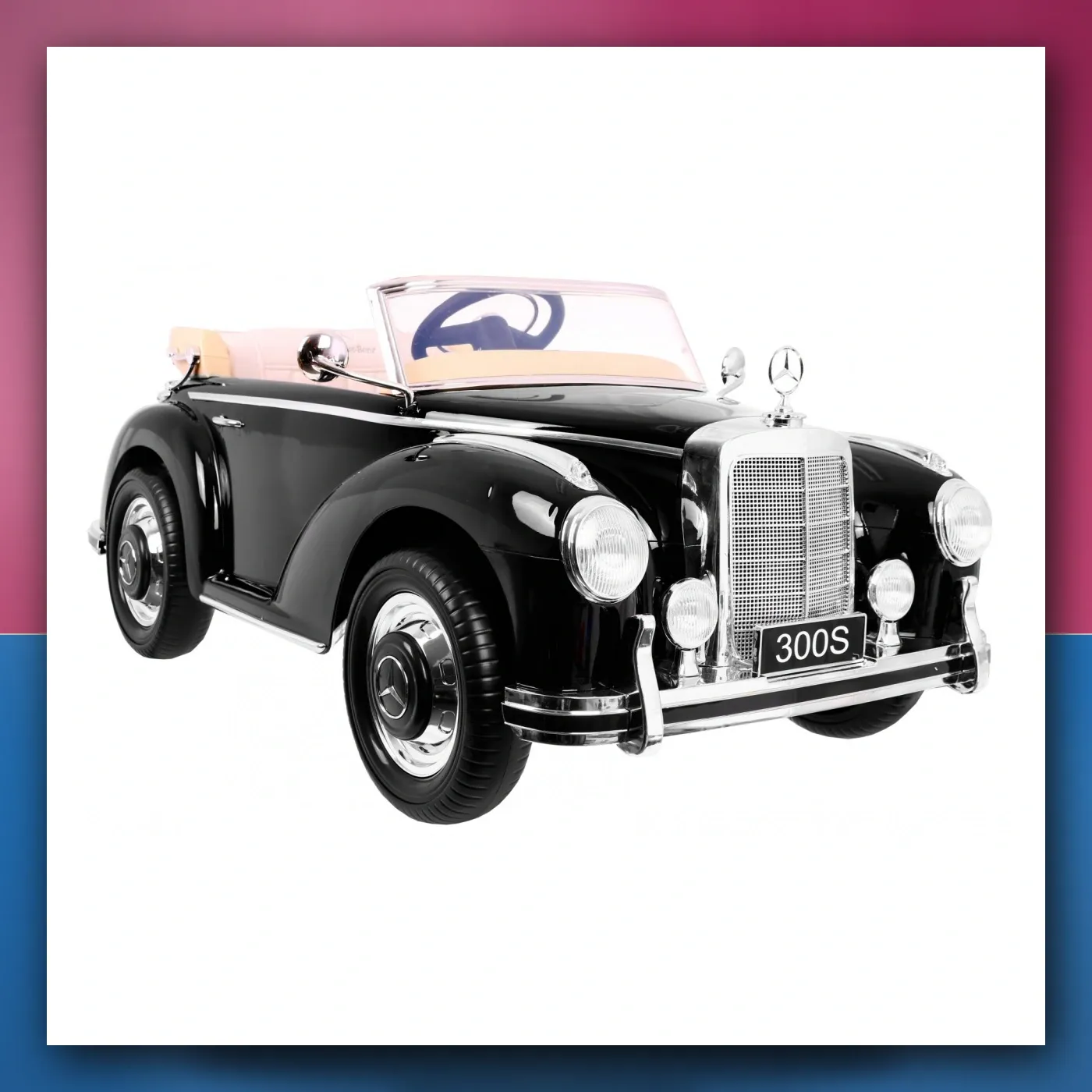 Mercedes Benz 300S Retro za djecu Lakir crne klasične auto - slika 1