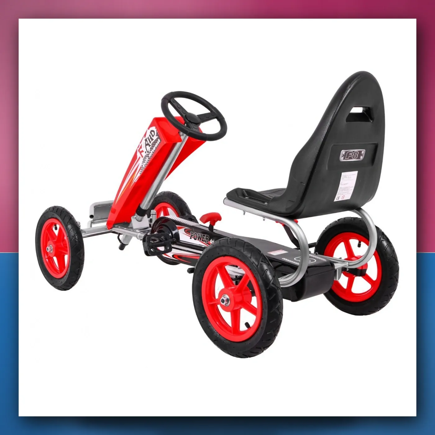 Gokart Pun Ispred ZRAK na pedale za djecu 3 + crveni + Regulacija sjedala + Pumpano kotači + kočnica ručni - slika 1
