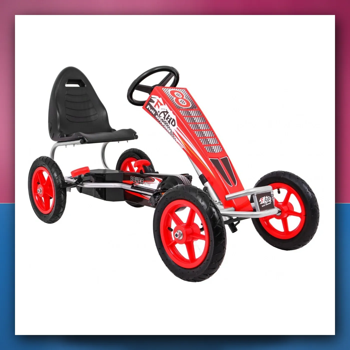 Gokart Pun Ispred ZRAK na pedale za djecu 3 + crveni + Regulacija sjedala + Pumpano kotači + kočnica ručni - slika 1