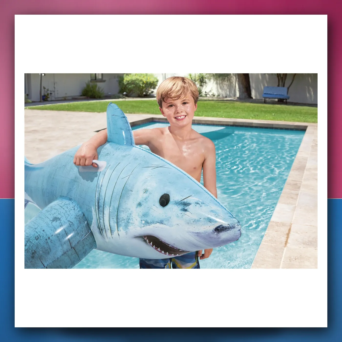 Madrac naduvani Megalodon do plivanje za djecu 3 + BESTWAY 183x102cm + 2 držači - slika 1