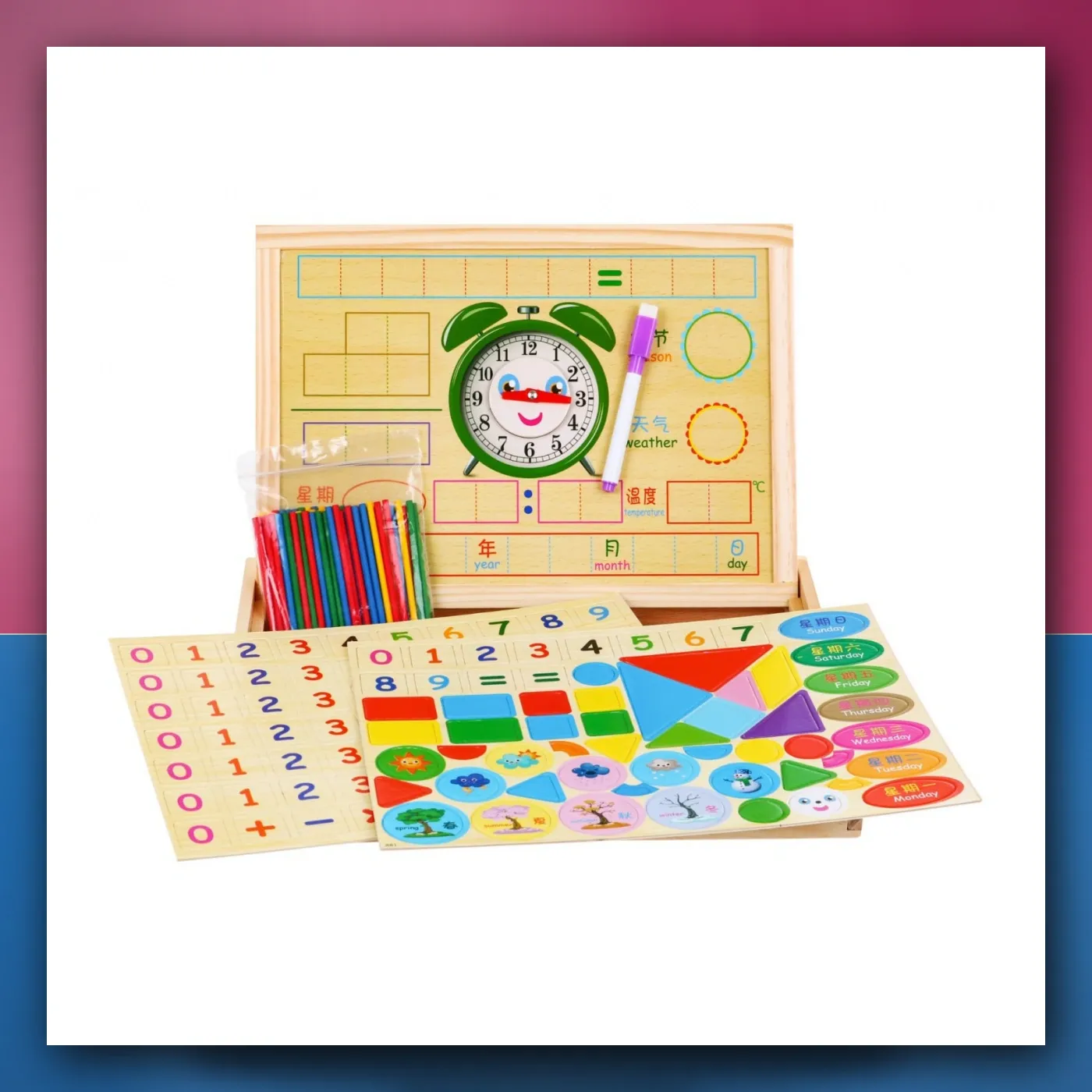 Drvena tabla magnetična za djecu 3 + set edukacijski + Dodaci - slika 1