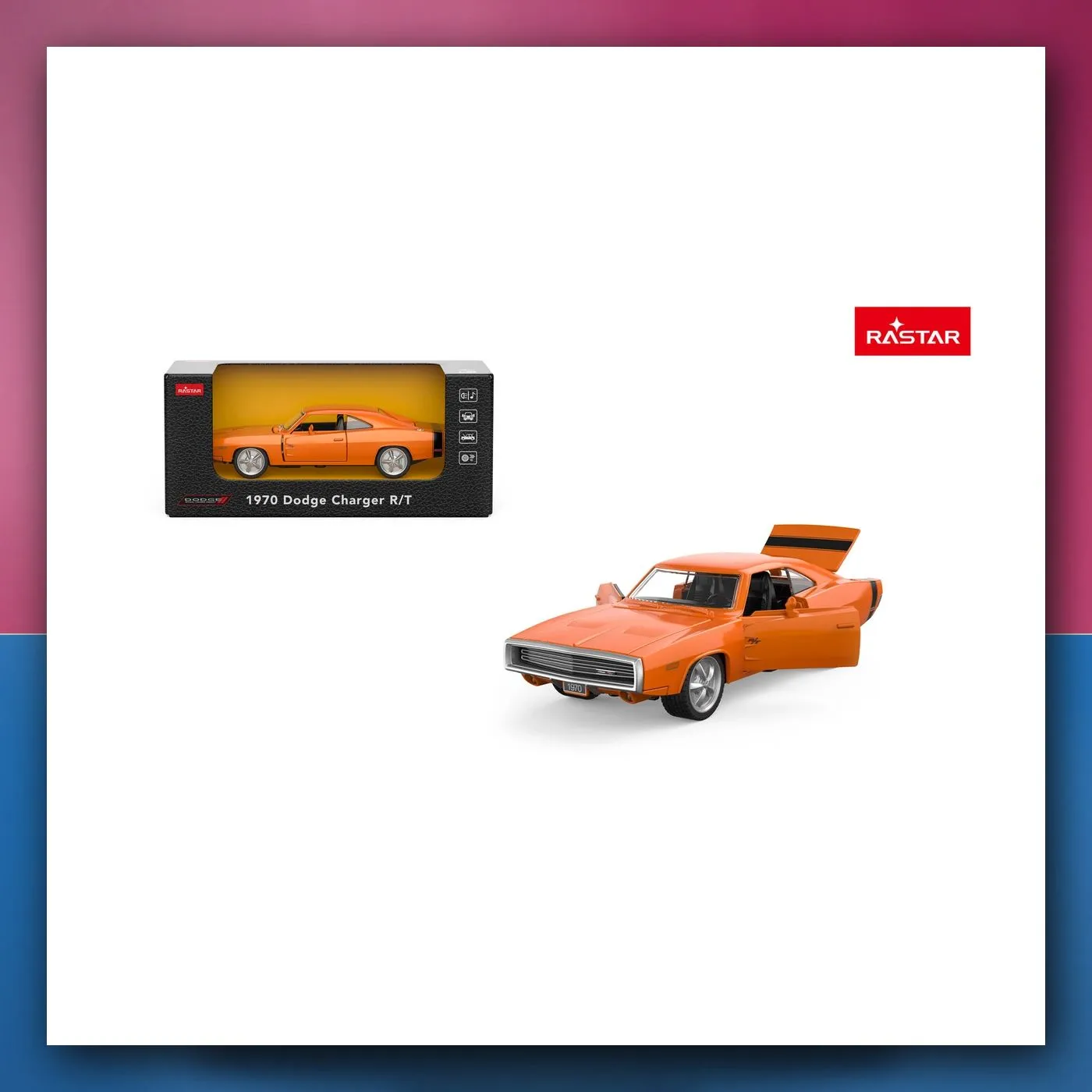Metalni autić 1:36 1970 Dodge Charger R/T narančasti RASTAR