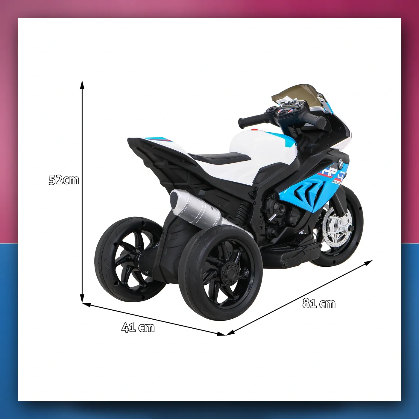 Motor BMW HP4 na akumulator za djecu - plavi + 3 Kotači + LED + MP3 USB + Eko koža - slika 1