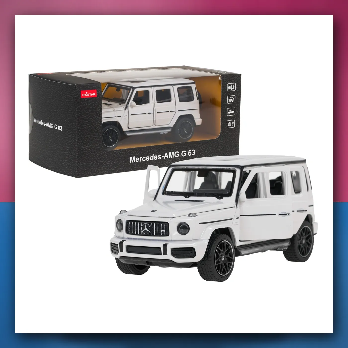 Metalni automobil Mercedes-Benz AMG G63 1:32 sa zvukom bijeli RASTAR