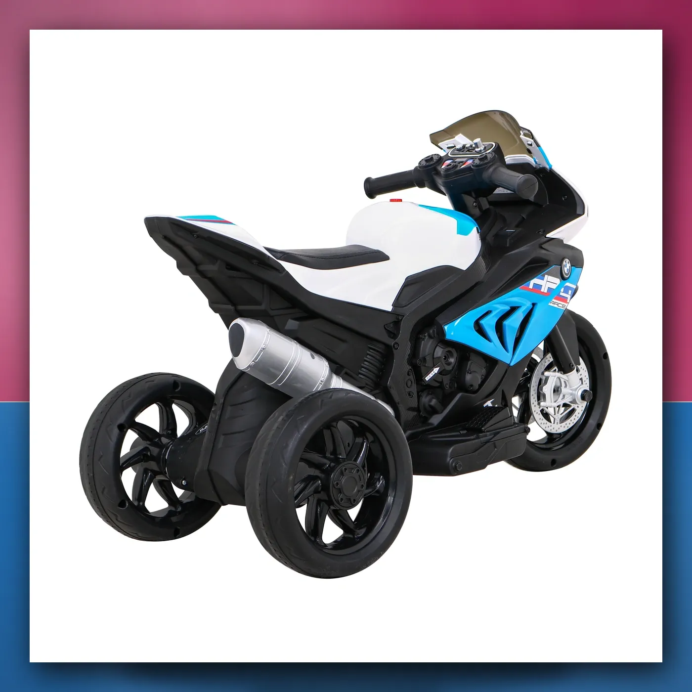 Motor BMW HP4 na akumulator za djecu - plavi + 3 Kotači + LED + MP3 USB + Eko koža - slika 1