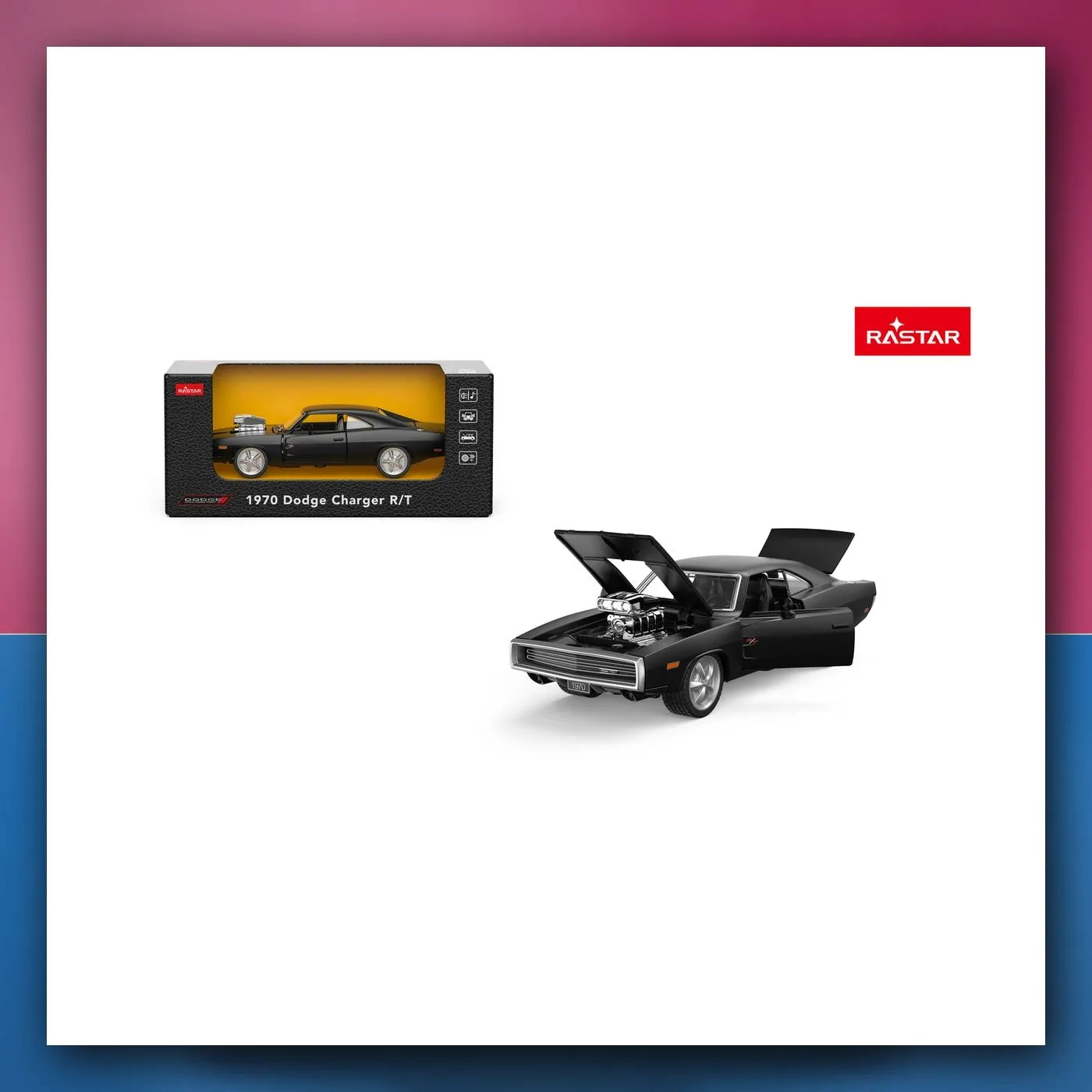 Metalni autić 1:36 1970 Dodge Charger R/T crni RASTAR