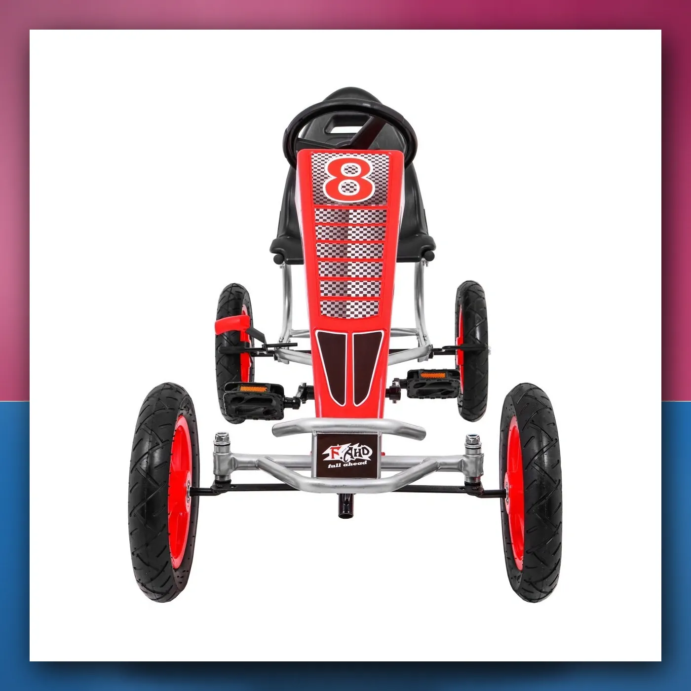 Gokart Pun Ispred ZRAK na pedale za djecu 3 + crveni + Regulacija sjedala + Pumpano kotači + kočnica ručni - slika 1