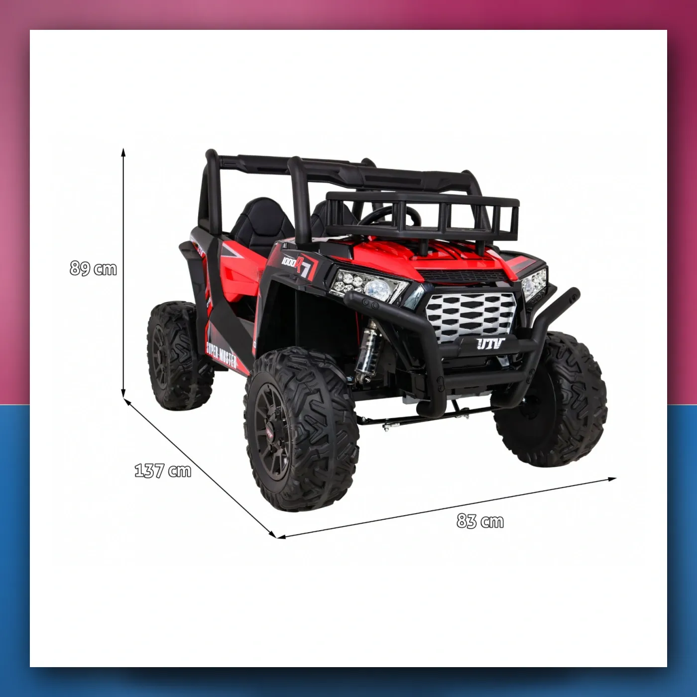 Buggy UTV Terenska za djecu crveni + Daljinski upravljač + Prtljažnik + Lagani Start + EVA + MP3 + LED - slika 1