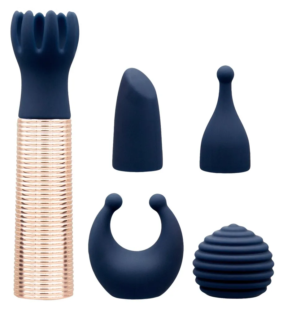 Vibrator „Desires“ mit 5 Silikon-Aufsätzen Vibrator „Desires“ mit 5 Silikon-Aufsätzen