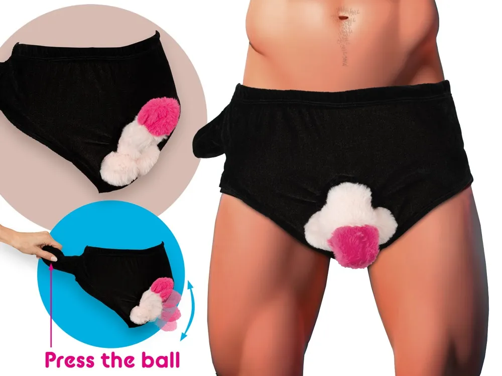 Gag-Slip mit beweglichem Plüsch-Penis Gag-Slip mit beweglichem Plüsch-Penis