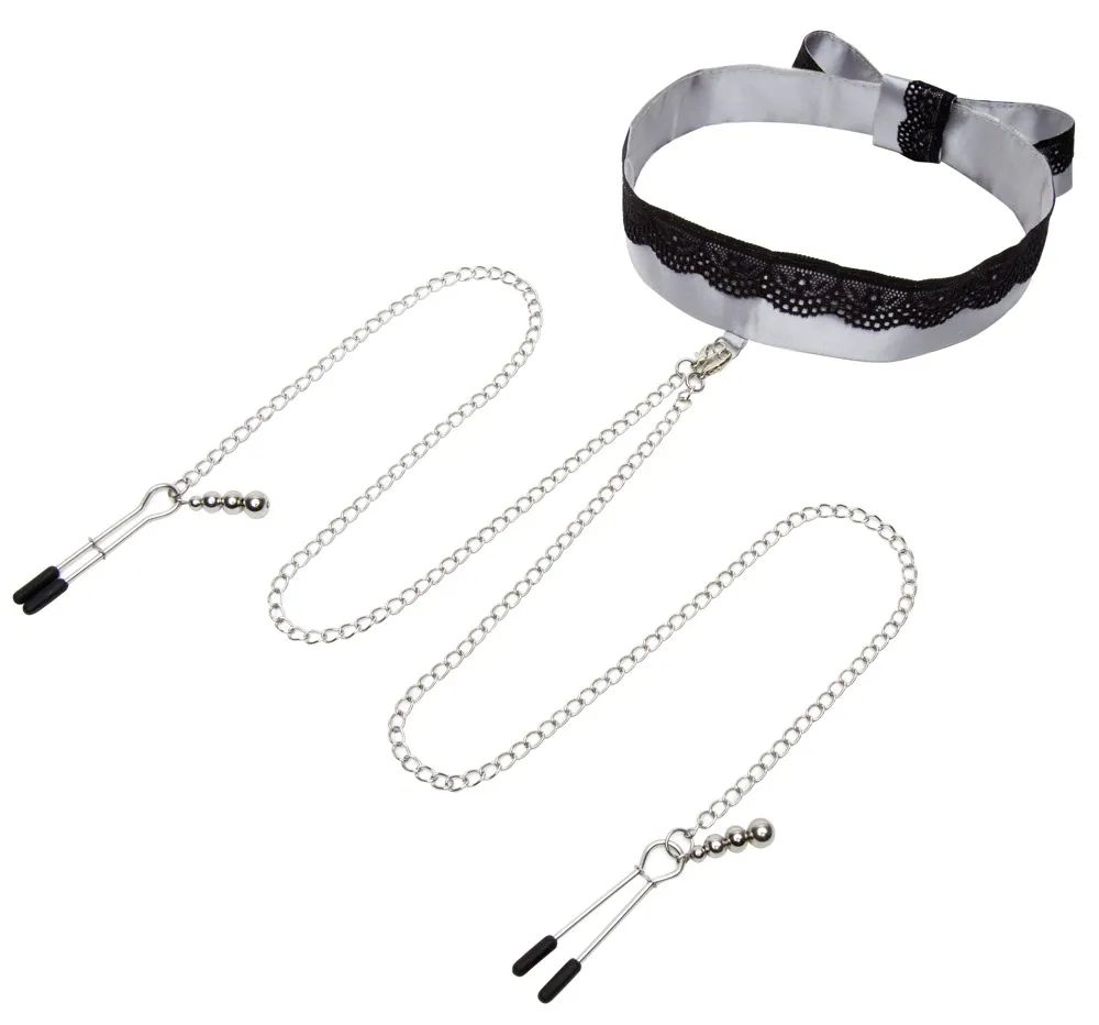 Halsband mit Nippelklemmen „Play Nice Satin Collar & Nipple Clamps“ Halsband mit Nippelklemmen „Play Nice Satin Collar & Nipple Clamps“