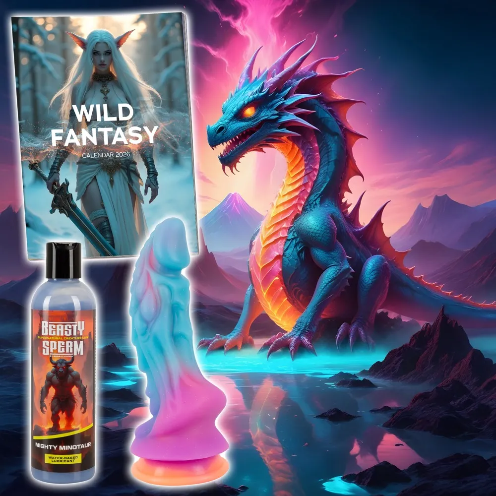 Fantasy-Set „Beasty Box“ mit Dildo, Kalender & Fake-Sperm Fantasy-Set „Beasty Box“ mit Dildo, Kalender & Fake-Sperm