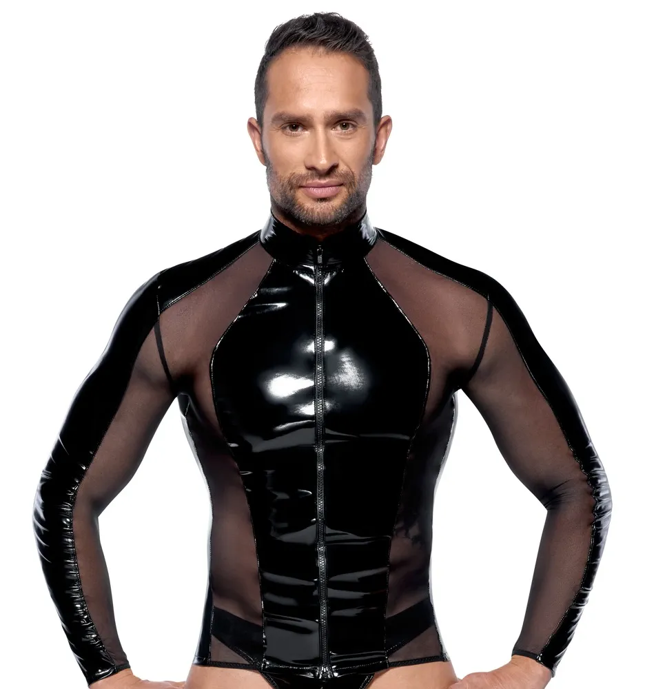 Lack-Shirt mit Netzeinsätzen Lack-Shirt mit Netzeinsätzen
