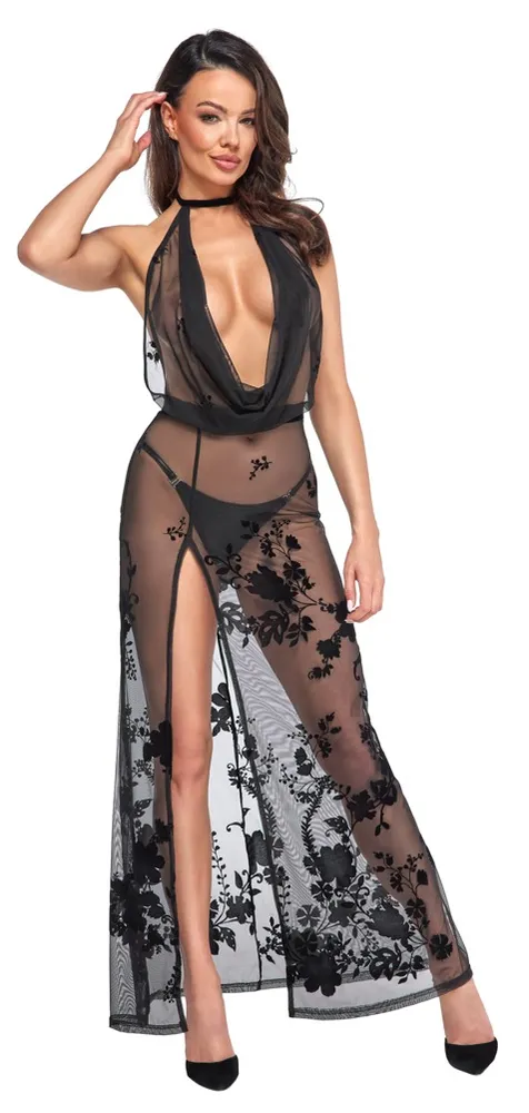Kleid „Libido“ aus Stretchnetz mit Samtflockprint Kleid „Libido“ aus Stretchnetz mit Samtflockprint