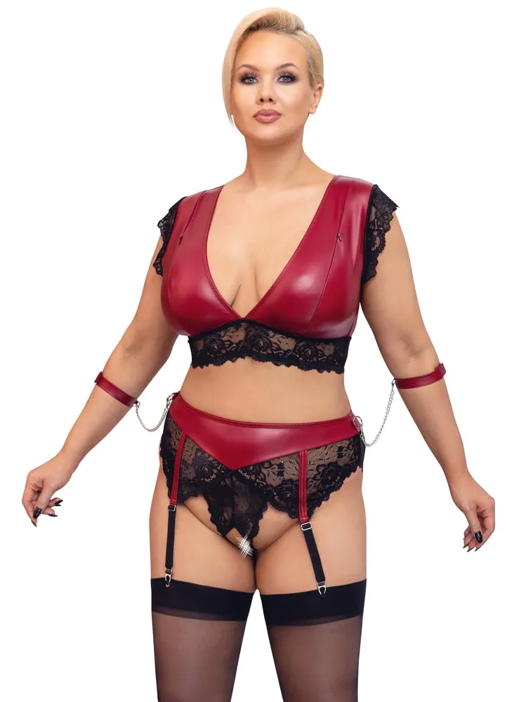 Bralette plus Straps-String ouvert im edlen Mattlook mit Spitze Bralette plus Straps-String ouvert im edlen Mattlook mit Spitze