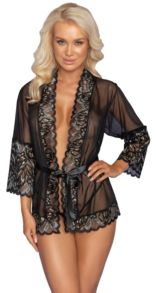 Kimono mit Effektspitze und Bindegürtel Kimono mit Effektspitze und Bindegürtel