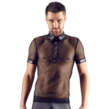Hemd aus Netz und Wetlook, mit Polokragen Hemd aus Netz und Wetlook, mit Polokragen