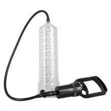 Penispumpe mit Zweifinger-Pumpgriff, Messskala und Noppen-Sleeve Penispumpe mit Zweifinger-Pumpgriff, Messskala und Noppen-Sleeve