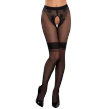 Strumpfhose ouvert mit eingewebtem Höschen und Strumpfbändern Strumpfhose ouvert mit eingewebtem Höschen und Strumpfbändern