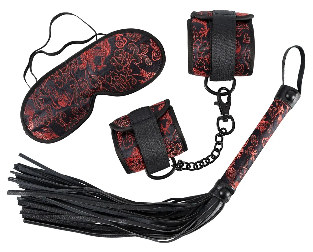 3-teiliges Bondage-Set aus Satin mit Muster 3-teiliges Bondage-Set aus Satin mit Muster