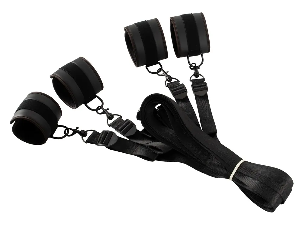 Bettfessel-Set mit Hand- und Fußfesseln in stilvoller Lederoptik Bettfessel-Set mit Hand- und Fußfesseln in stilvoller Lederoptik