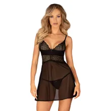Babydoll plus String „Chemeris“, transparent mit effektvoller Spitze Babydoll plus String „Chemeris“, transparent mit effektvoller Spitze