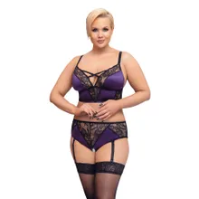 Bralette plus Straps-Slip ouvert im edlen Mix aus Satin und Spitze Bralette plus Straps-Slip ouvert im edlen Mix aus Satin und Spitze