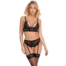 Bralette plus Straps-Slip ouvert im feinen Mix aus Spitze und Powernet Bralette plus Straps-Slip ouvert im feinen Mix aus Spitze und Powernet