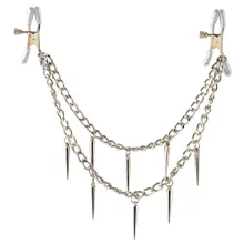 Nippelklammern „Rock Hard Nipple Clamps“, mit stylischer Metallkette voller Spikes, 31 cm Nippelklammern „Rock Hard Nipple Clamps“, mit stylischer Metallkette voller Spikes, 31 cm