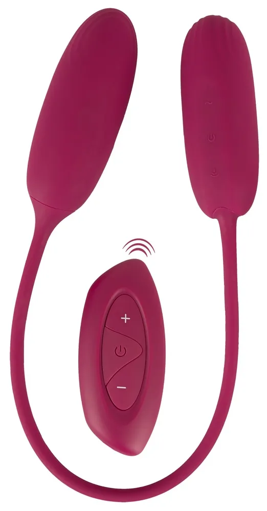 Doppel-Vibrobullet „RC Shaking & Vibrating Love Egg Duo“ verbunden mit 31-cm-Silikonband Doppel-Vibrobullet „RC Shaking & Vibrating Love Egg Duo“ verbunden mit 31-cm-Silikonband