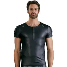 Shirt im schwarzen Mattlook mit kurzem Reißverschluss Shirt im schwarzen Mattlook mit kurzem Reißverschluss