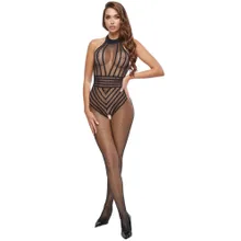 Catsuit ouvert aus weichem Netz mit eingewebtem Streifen-Body Catsuit ouvert aus weichem Netz mit eingewebtem Streifen-Body