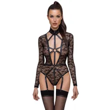 Body aus Spitze mit Mattlook-Riemendetails, Strapse abnehmbar Body aus Spitze mit Mattlook-Riemendetails, Strapse abnehmbar