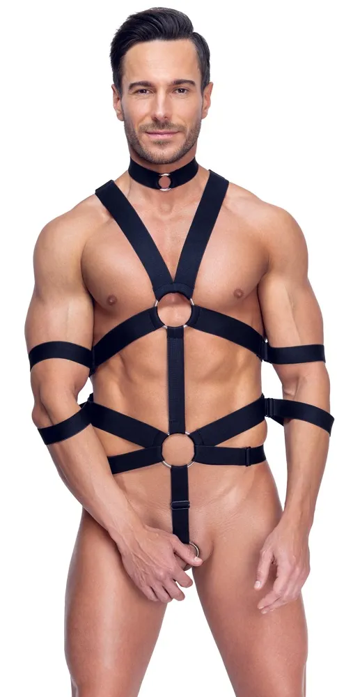 Harness mit Cockring & Hals- und Armfesseln Harness mit Cockring & Hals- und Armfesseln