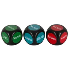 3-teiliges Set „Lustwürfel“ mit Körperteil, Ort und Aktion 3-teiliges Set „Lustwürfel“ mit Körperteil, Ort und Aktion