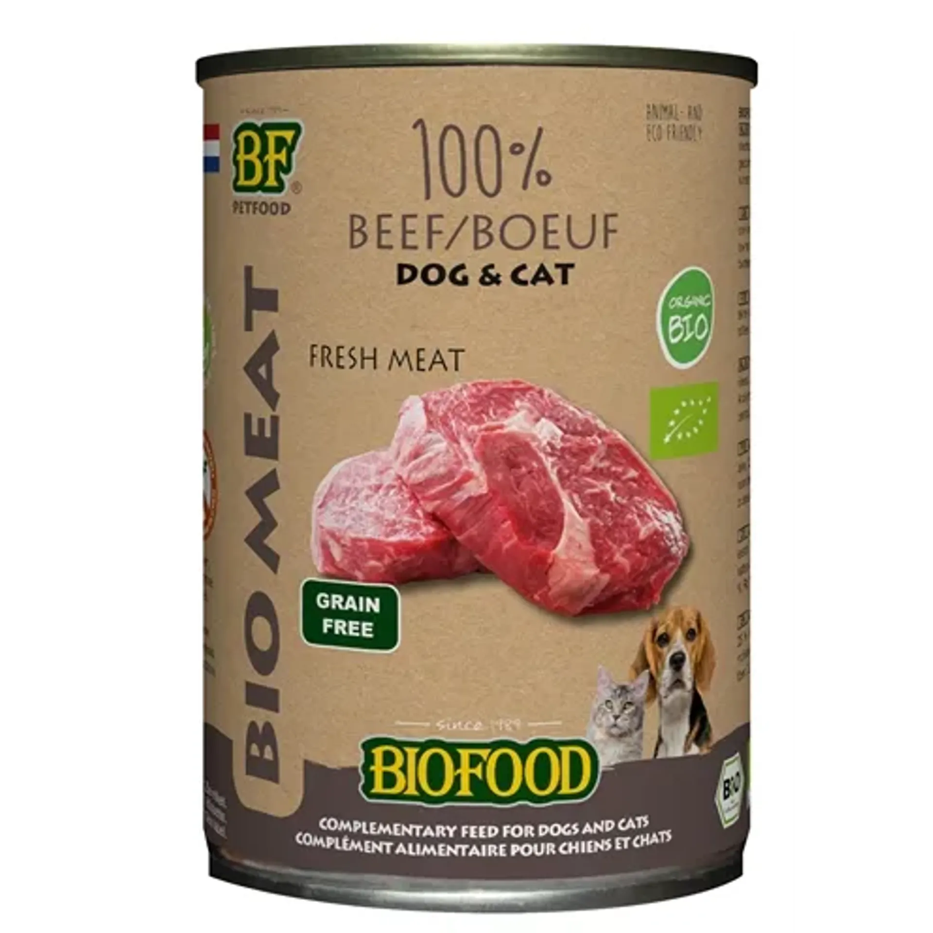 BF PETFOOD ORGANIC HOND 100% RUND BLIK 12X400 GR