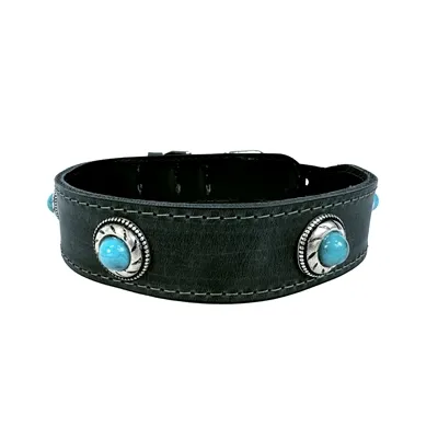 ZZZSAZZZ HALSBAND HOND BOHO TREASURE STONE VINTAGE LEER ANTRACIET 42-50X3,5 CM ZZZSAZZZ HALSBAND HOND BOHO TREASURE STONE VINTAGE LEER ANTRACIET 42-50X3,5 CM