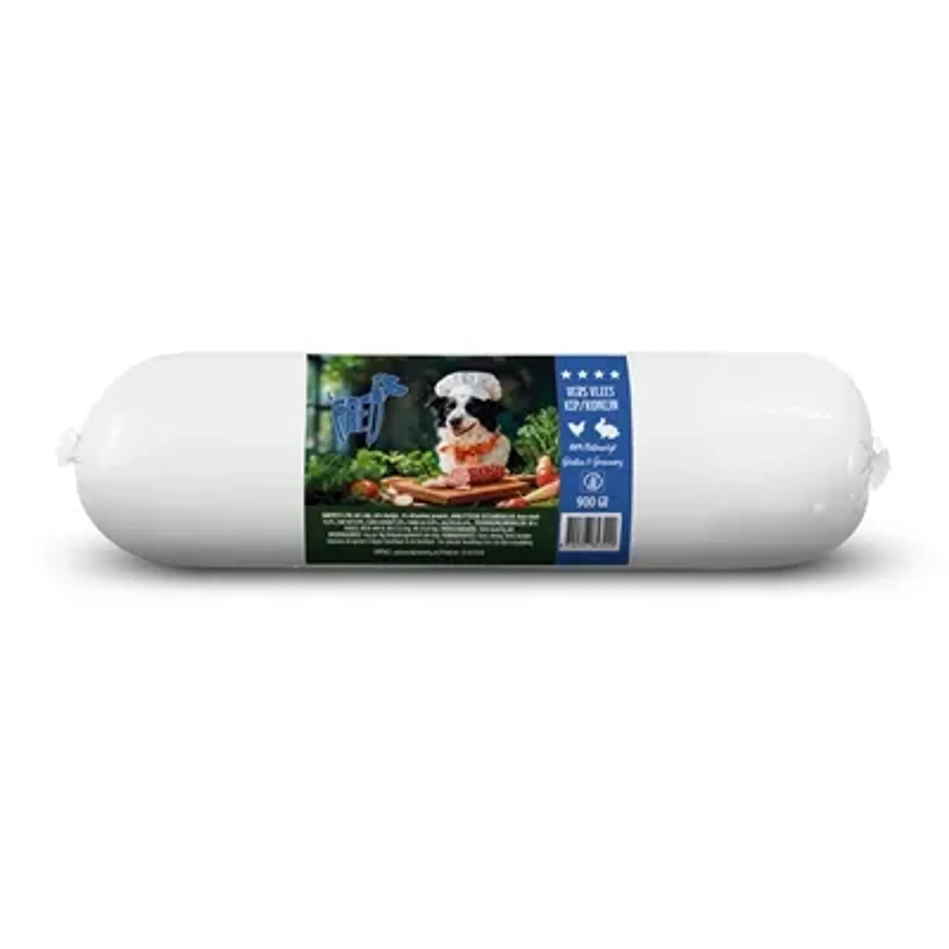 FREDS GESTOOMD VERS VLEES WORST KONIJN GRAAN EN GLUTENVRIJ 900 GR