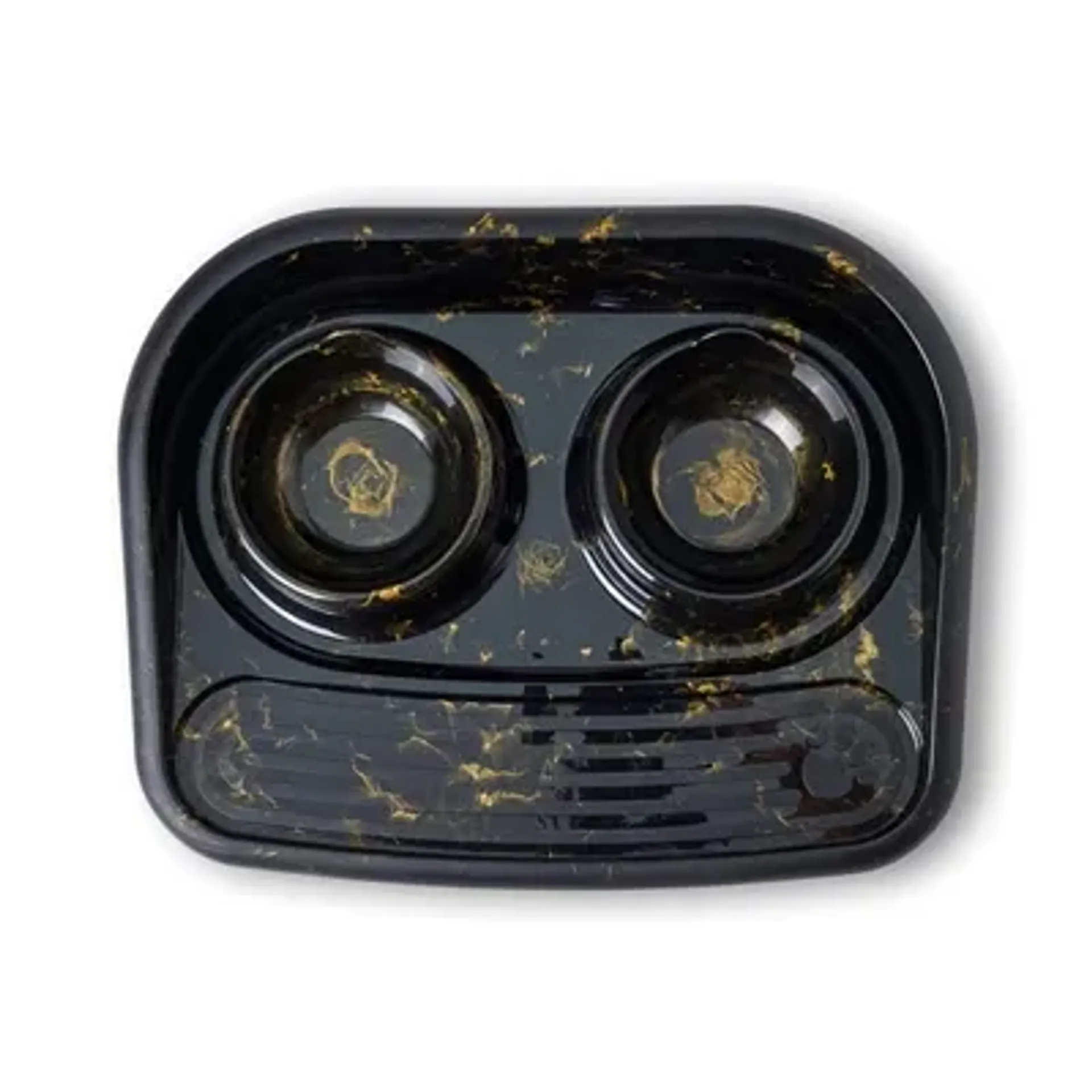 SAVIC BUTLER VOERBAK EN DRINKBAK MET PLATEAU MARBLE ZWART / GOUD 45X36X8 CM 2X300 ML