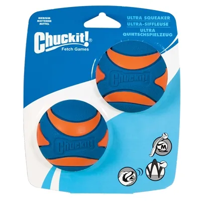 CHUCKIT ULTRA SQUEAKER BAL MEDIUM 6 CM 2 ST CHUCKIT ULTRA SQUEAKER BAL MEDIUM 6 CM 2 ST