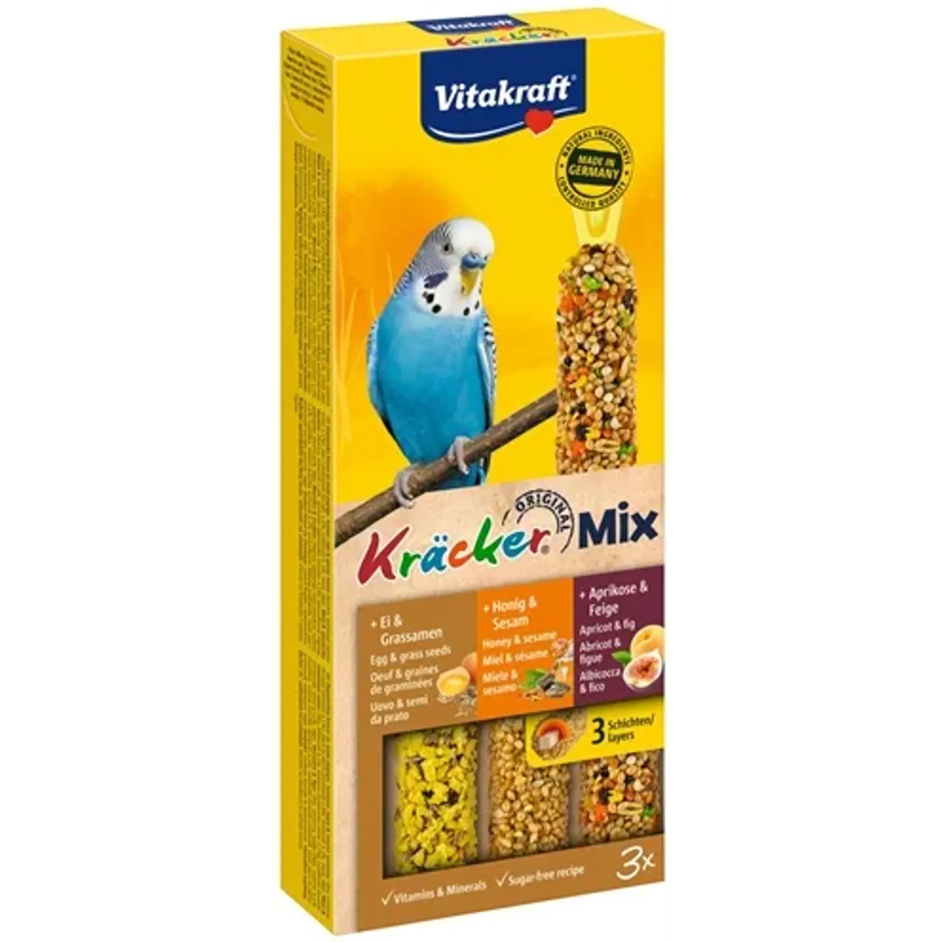 VITAKRAFT PARKIET KRACKER HONING/FRUIT/EI 3 IN 1